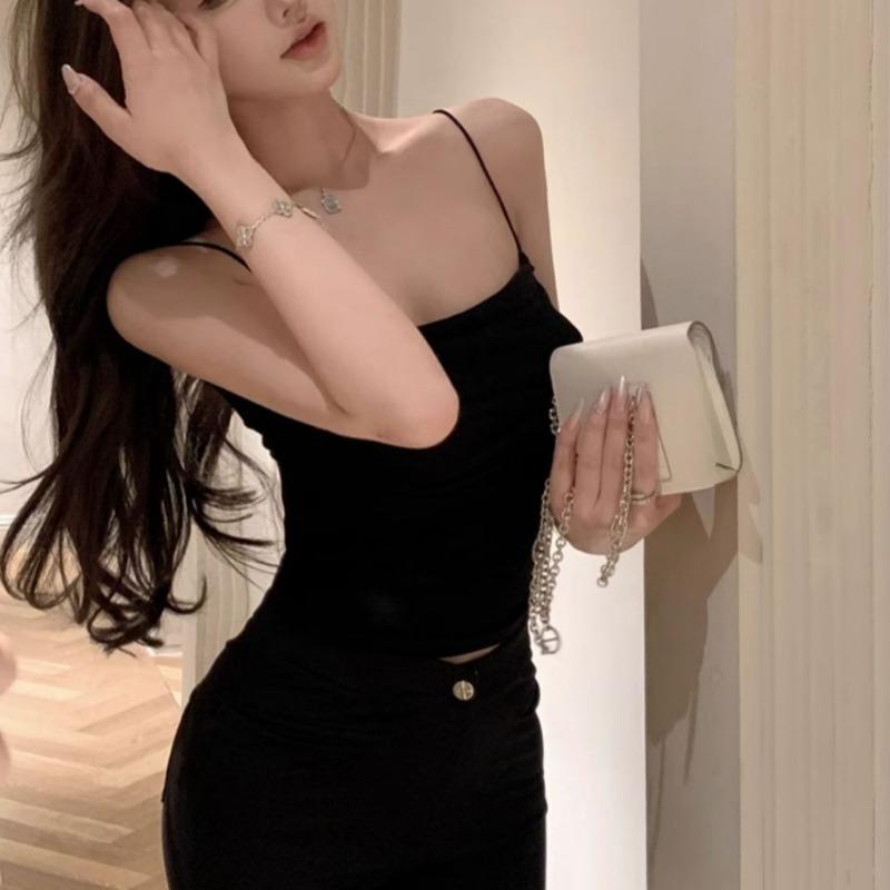 Women's Pleated Camisole Top Summer One Neck Tank Top Women's Slimming Street Top Girls' Chest Cushion Pure Desire Camis