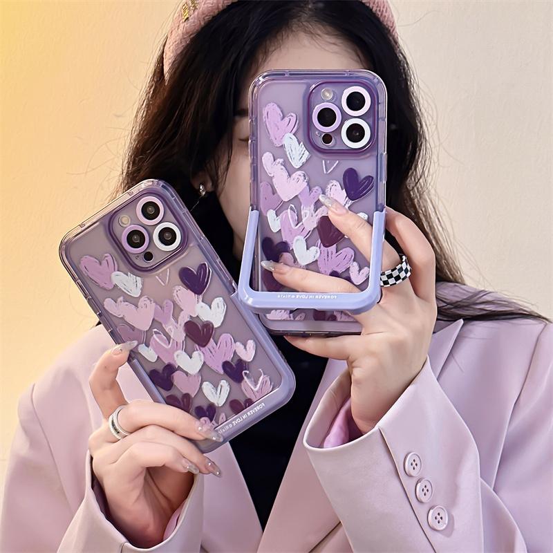 Moskado Invisible Stand Holder Phone Case For Iphone 14 13 11 12 Pro Max 14 Plus Swwet Love Heart Graffiti Soft Tpu Back Cover