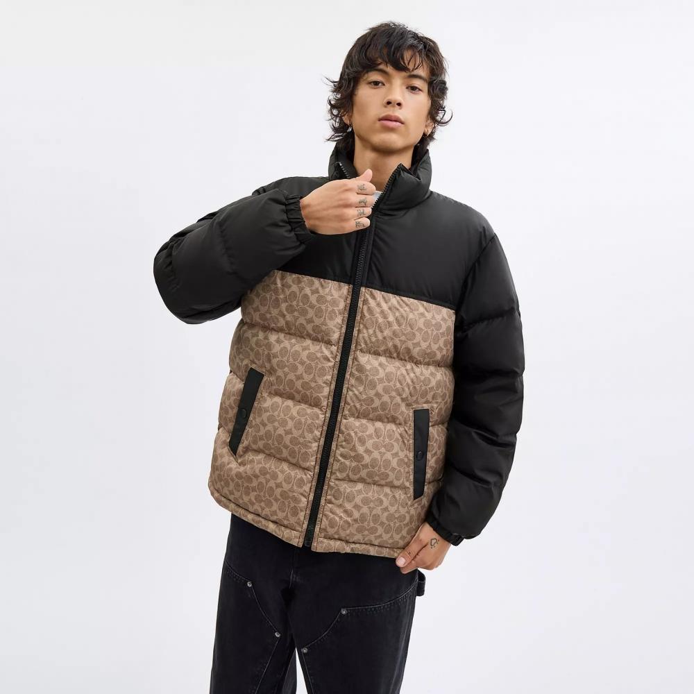 Coach Signature Down Jacket In Recycled Polyester Tan Signature