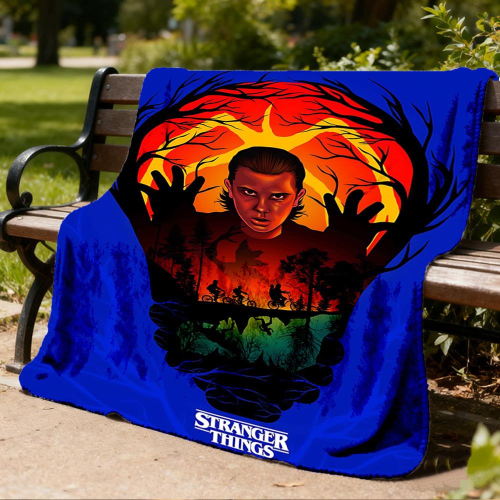 1pc stranger things poster Outdoor Blanket Lightweight Flannel Throw For Travel, Camping, Livingroom, Couch, Chair Soft