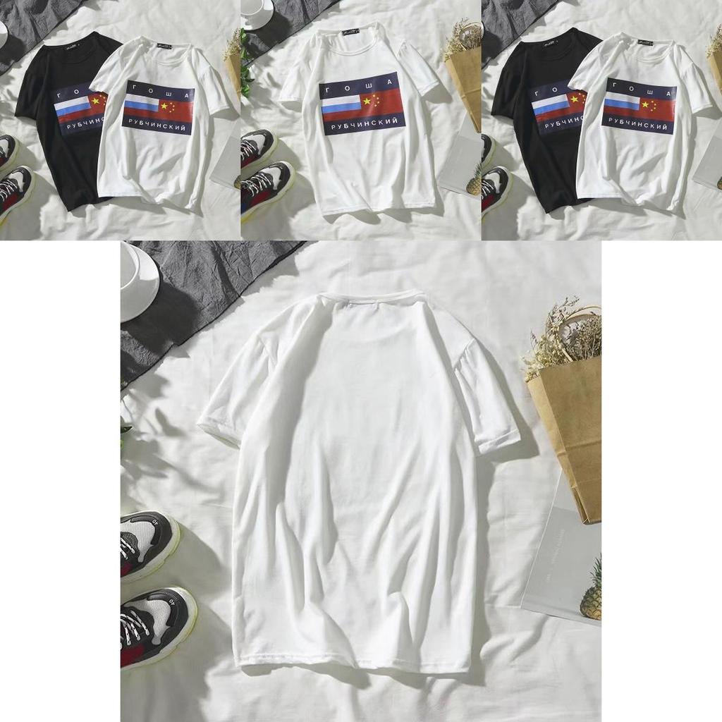 Russian Woman Man Flag Streetwear Fitness Short Sleeve Black White T Shirt