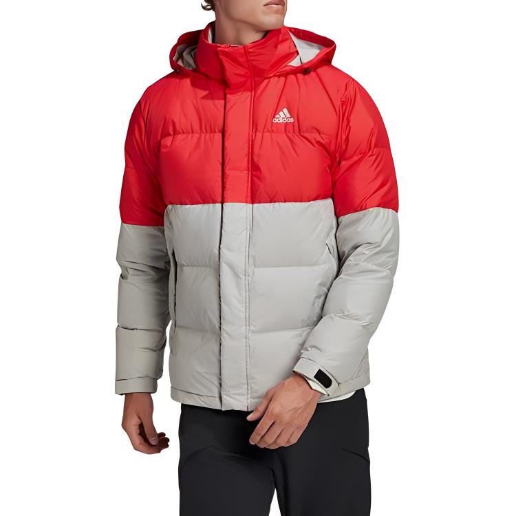 adidas Down Jackets Men's Metallic Gray Hooded Moderate Quilted Down Jacket GF0110