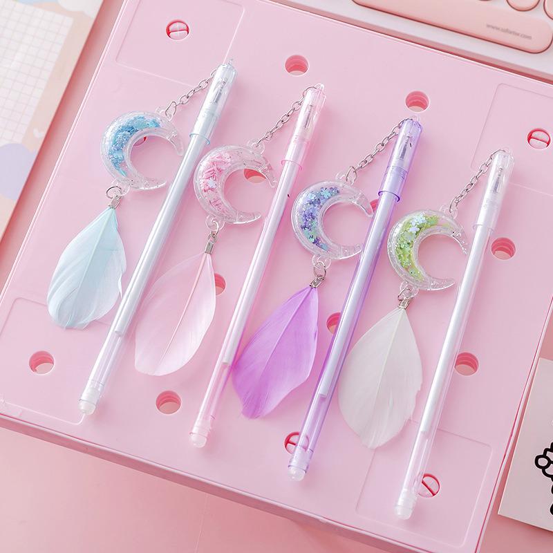 Korean Cute Sequin Moon Pendant Cartoon Pen - Black Water-Based for Students
