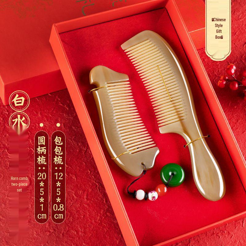 Ox Horn Comb Gift Set: Wedding Pair, Practical Comb for Mother's Day & Valentine's Gifts