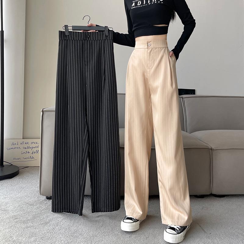 

Large Size Women s Striped Straight Suit Pants Fat MM Loose and Simple High-waisted Slim Dress Pants Summer S