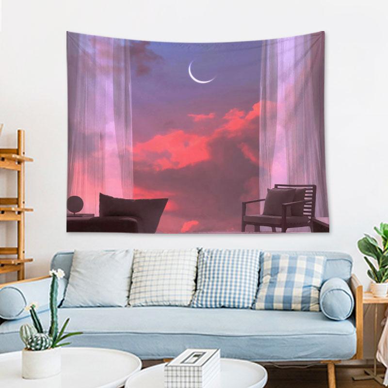 Pink Moon Star Tapestry Bohemian Style Decorative Room Tapestry Living Room Wall Canvas Wall Decorative Tapestry