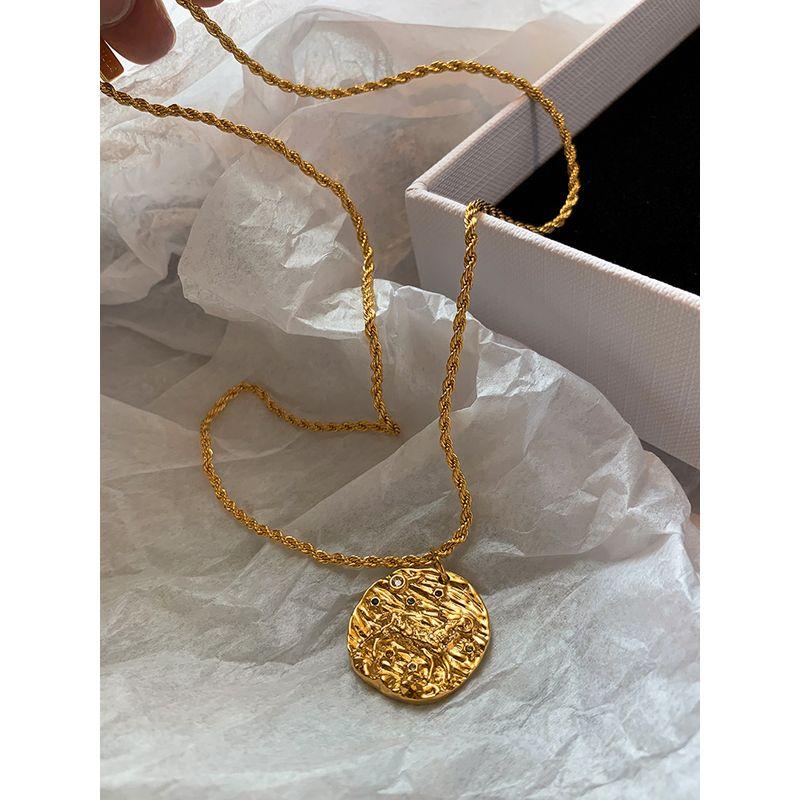 French Style Golden, round Coin Relief Female Splendid Necklace