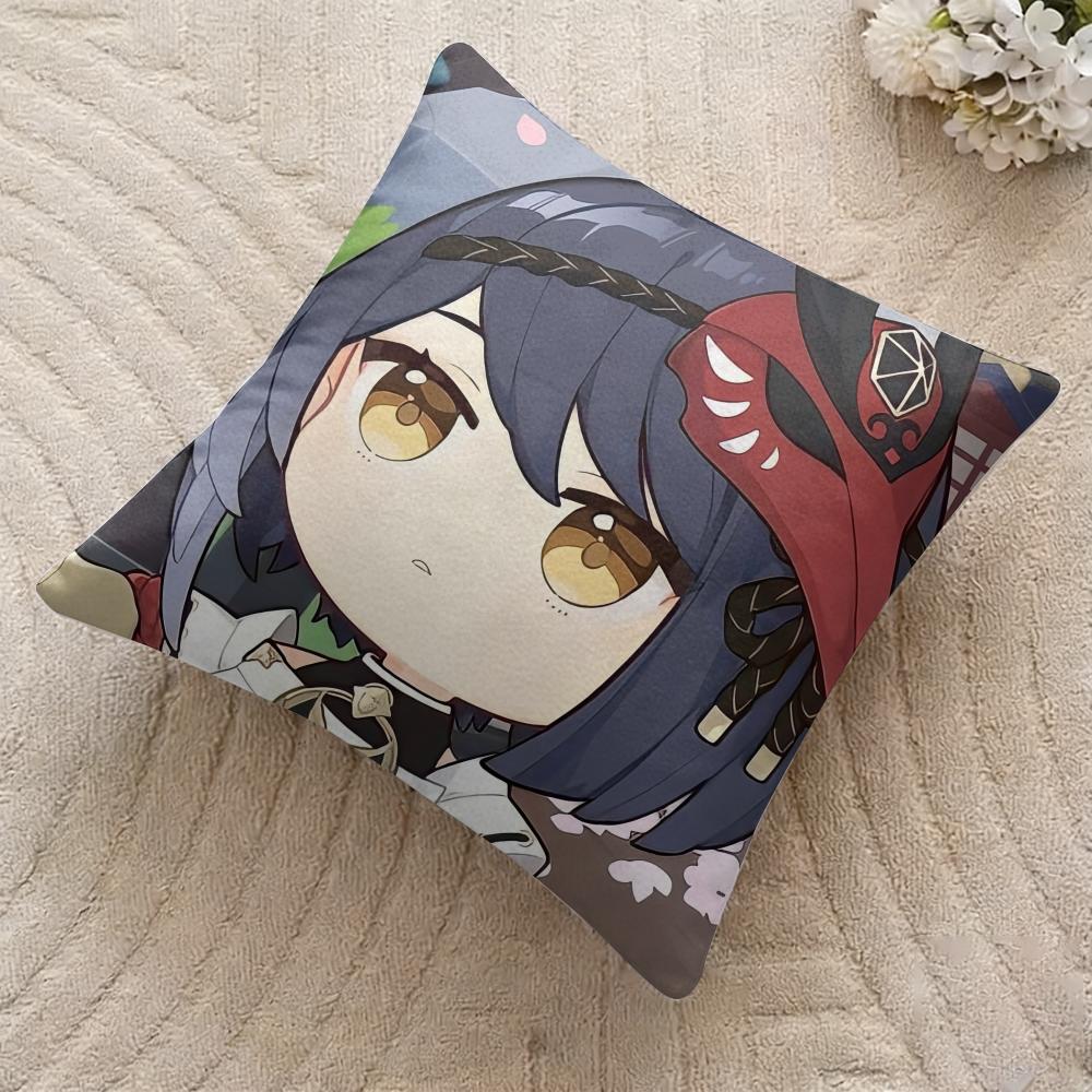 Kujo Sara Cute Genshin Impact Cushion Cover Silky Short Plush Invisible Zipper Dustproof Sofa Pillow Case For Home Decor