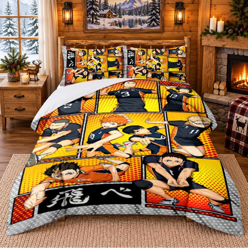 Haikyuu Pattern Bedding 3Pcs Set Bed Sheet And Pillowcases For Indoor Bedroom