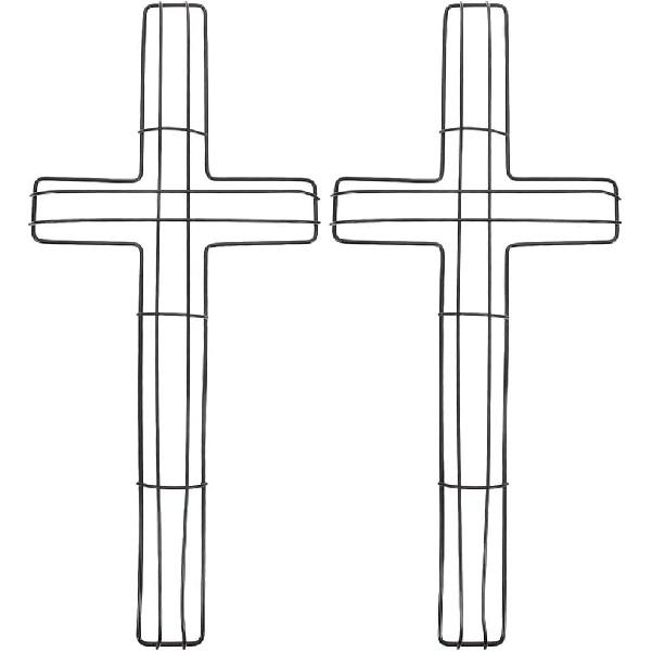 2Pcs Cross Wreath Metal Wire Cross Shaped Wreath Form for DIY Floral Decor Christmas and Religious Celebrations Home Wreath Making Supplies