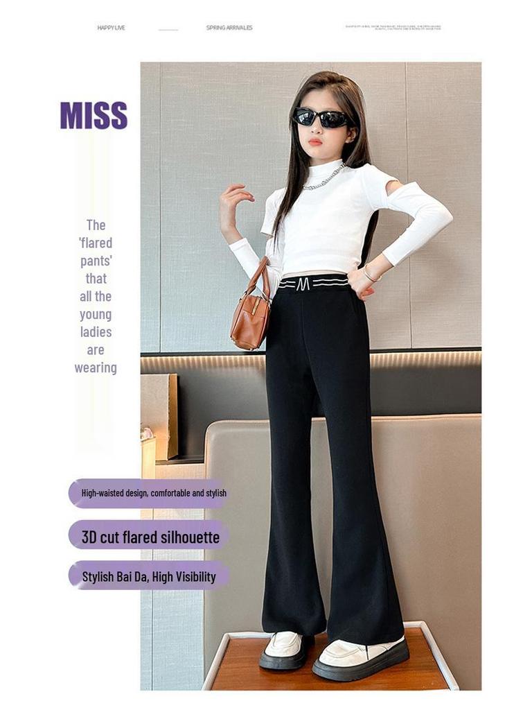 Girls' Flared Fleece-Lined Pants - Spring/Autumn 2025 Fashion for Middle & Big Kids