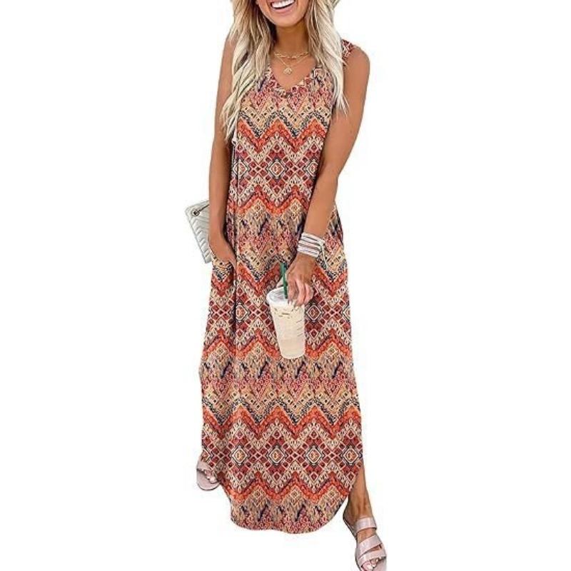 BITCED Fashion Summer Spring Solid Color Print Sleeveless V-Neck  Casual Dresses