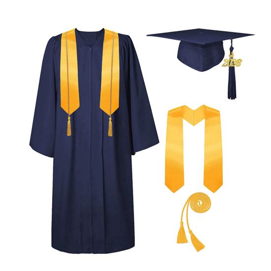 Adults Unisex Matte Graduation Cap And Gown Set with 2026 Tassel Graduation Sash Honor Cord for High School College Bachelor