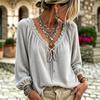 Women S V Neck Drawstring Long Sleeve Waffle Blouse Bohemian Style