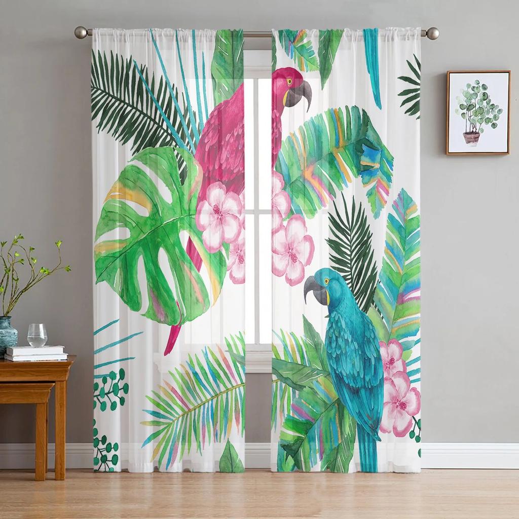 Toucan Flower Fruit Tropical Pineapple Map Tulle Curtain For Living Room Bedroom Modern Sheer Curtains Decor Window Treatment