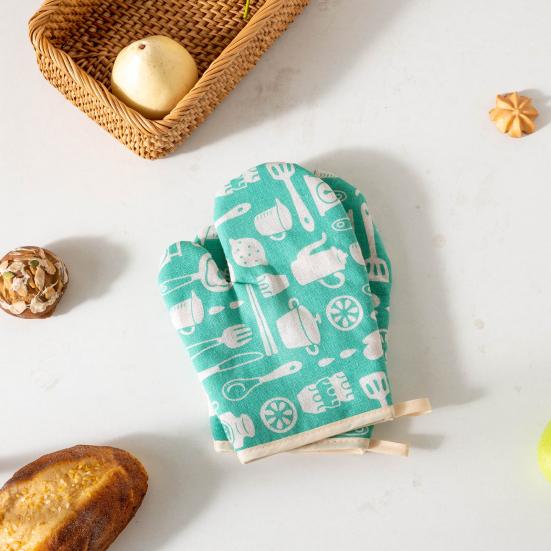 Thickened Cotton-Linen Oven Mitts with Non-Slip Grip Heat-Resistant Baking Gloves for Microwave Grill Breathable