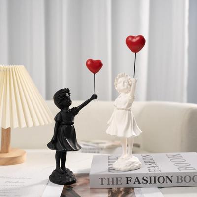 Art Sculpture Resin Crafts Flying Balloon Girl Figurine Love No Odor Banksy Sculpture Balloon Girl Black Bookcase