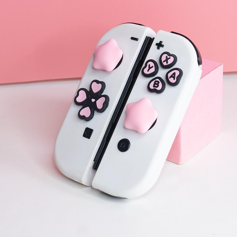1 Set Anti-Slip Thumb Stick Caps + D-Pad Cover For Ns2 Accessories Cute Heart Shape Silicone Button Covers For Switch 2 Joycons