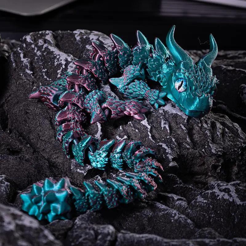 Creative 3D Printed Cute Double Horned Dragon Simulated Dragon Miniatures Table Home Decoration Pretty Ornament Toy Cool Gift