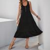 VEZFAA Women's Fashion Summer Spring Solid Color Print Sleeveless U-Neck Loose Waistline Casual Dresses