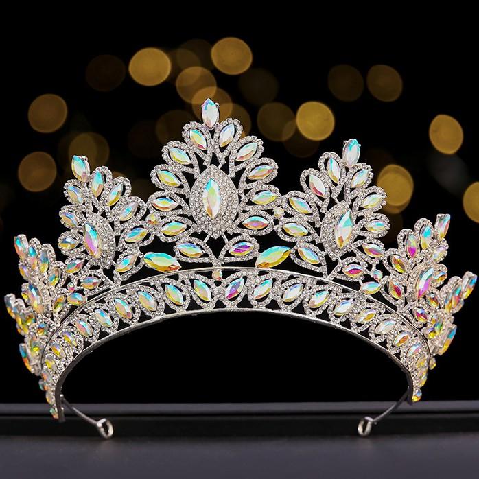 DIEZI 12 Colors New Baroque Princess Opal Crystal Tiara Crown Elegant Queen Tiara Wedding Party Hair Dress Accessories Jewelry