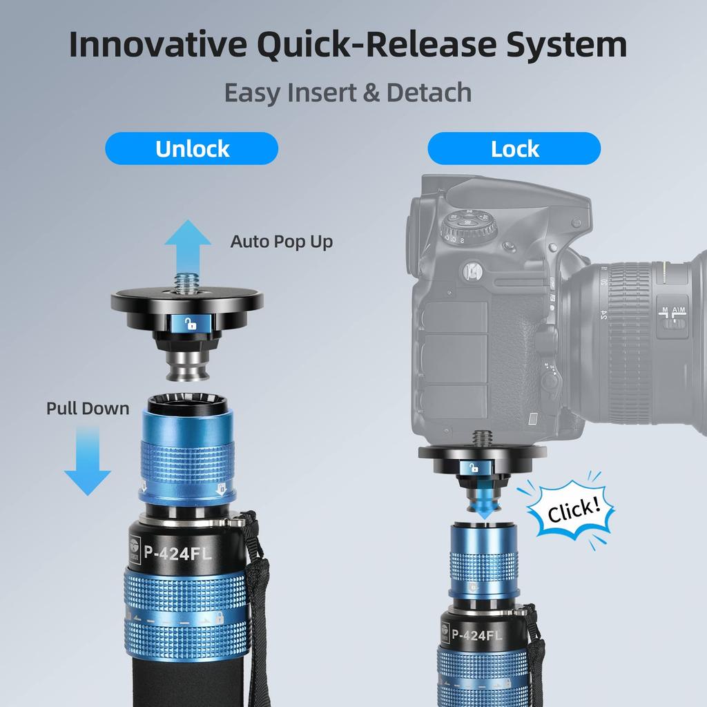 SIRUI Camera Carbon Fiber Monopod with Portable and Lightweight Maximum Load 26 4 Modular Quick Release Plate P-424FL Monopod, 75-inch Legs, Monopod,