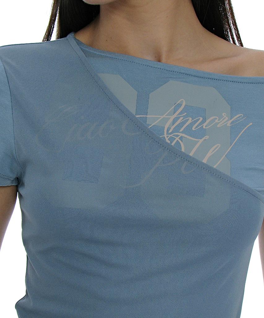 PARTIMENTO WOMEN Numbering Asymmetrical Layered Top_Blue Gray