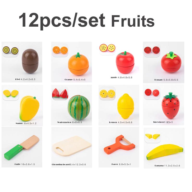 6/9/12pcs Fruit Cutting Toys Magnetic Wooden Cutting Fruits Vegetables Play House Simulation Kitchen Food Toys for Children