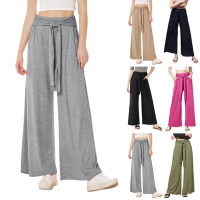 Dammode Casual Draperad Knytdetalj Vida Ben Hundra Mjuka Bekväma Yogabyxor