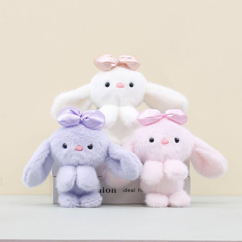 Playful Plush Bunny Keychain Doll Soft Toy With Bow In Beautiful Colors For All Ages