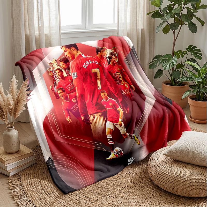 Cristiano Ronaldo Printed Flannel Blanket Skin Friendly Warm Decorative Throw for Indoor Couch Bed Daily Use