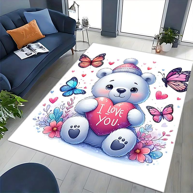 1pc Anime Cartoon Design "I Love You" Polar Bear Chair Mat - Non-Slip Carpet for Office Chairs, Festive Gift, Universal for All Seasons, Suitable for