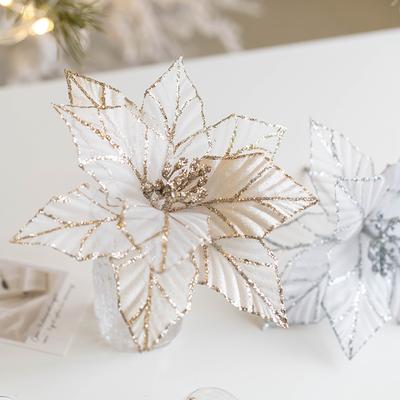 Christmas Decoration 25cm Gold Champagne Color Christmas Flannel Mesh Flower Christmas Tree Garland Decoration