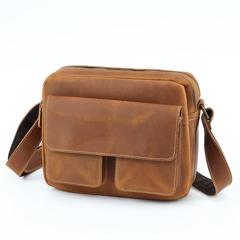 Men s Genuine Leather Crossbody & Backpack - Retro Crazy Horse Design