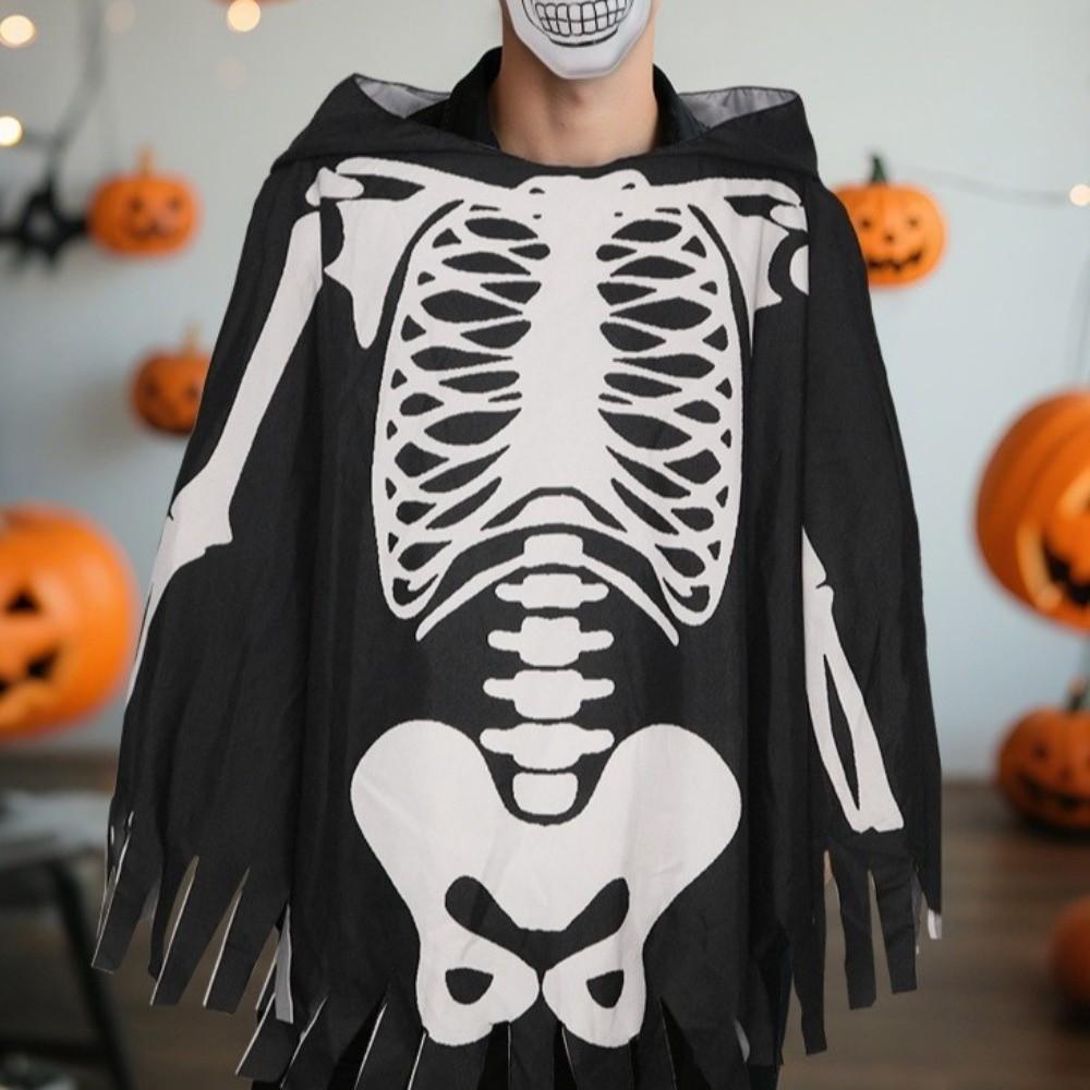 Goth Skeleton Cape Cloth Skull Bones Cloak Fashion Halloween Props  Adult