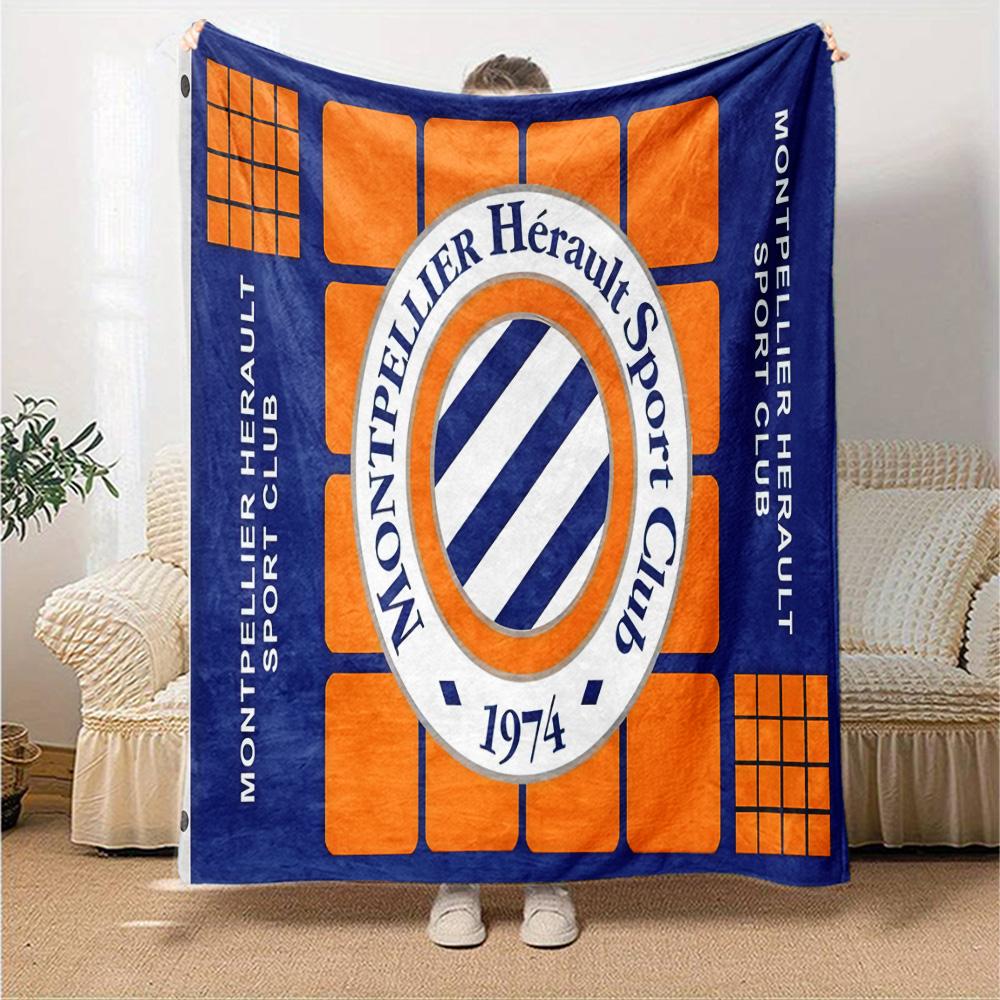 Montpellier Sport Club Flannel Blanket, Soft Polyester, Modern Design, All-Season for Camping, Travel, Gifts for holidays or birthdays