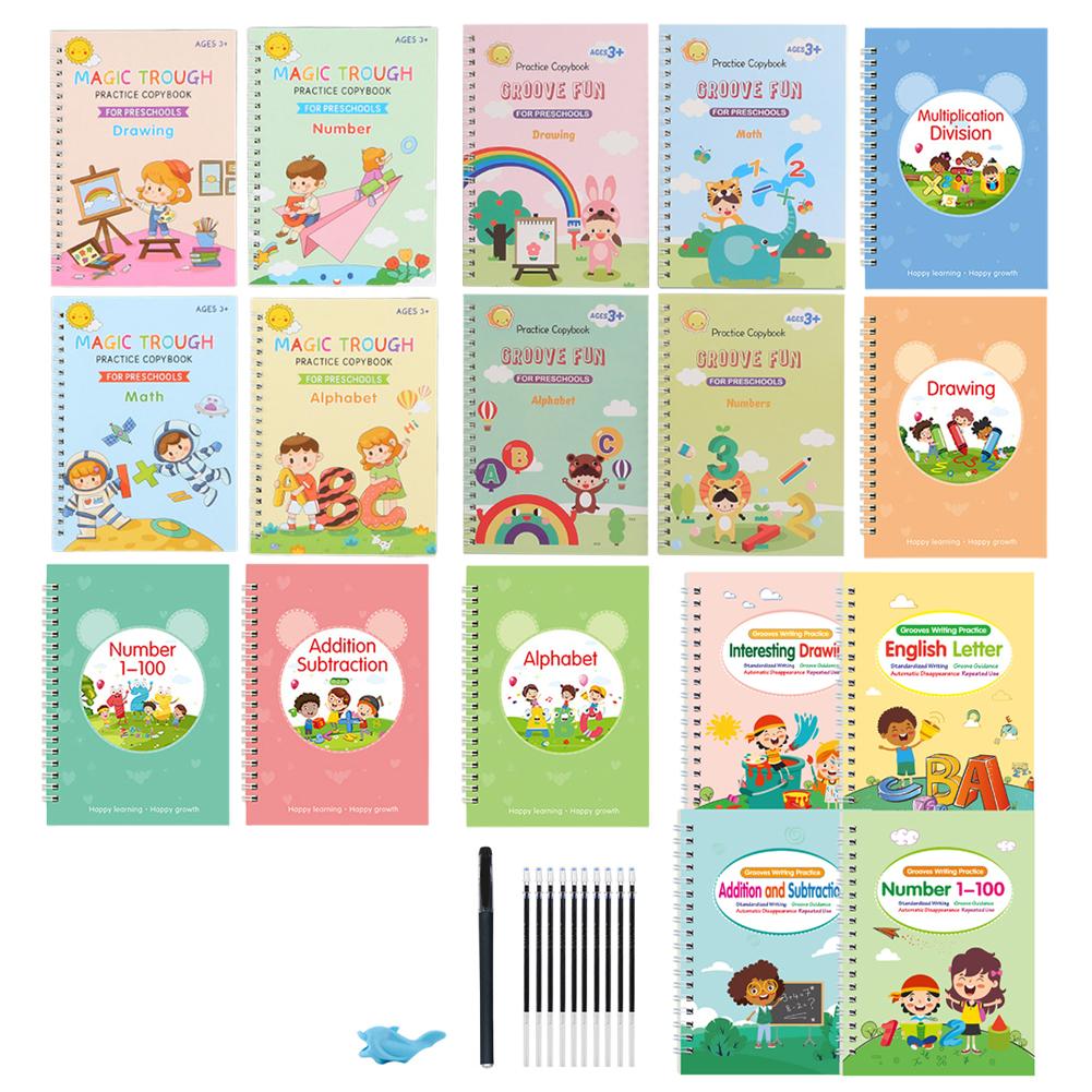 Children Groove Calligraphy Practice Book Pen control training Reusable Copy Book Learning early childhood education set for Kid