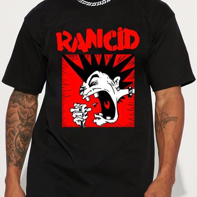 Herren RANCID Grafikdruck T-Shirt Lustiges Graffiti-Design Hellgrau Lässiges Streetwear-Tee für Männer Sommer Kurzarm Rundhals Top