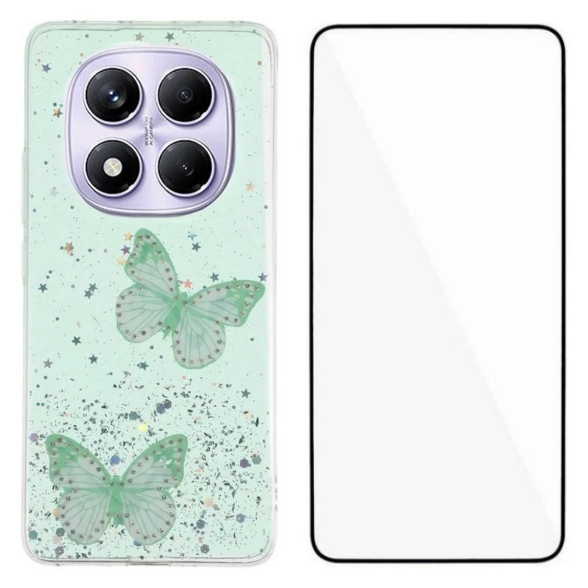 

Для Xiaomi Redmi Note 14 Pro 4G Чехол из ТПУ Серия WANLONFENG AW ПВХ Эпоксидная накладка на телефон с бабочкой с HD-пленкой Green