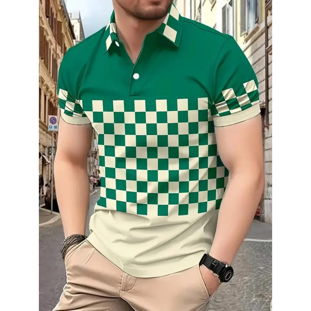 Black White Checkered Polo Shirt Men Short Sleeve Casual Breathable Slim Fit Streetwear Fashion Summer Top For Daily Male Shirts