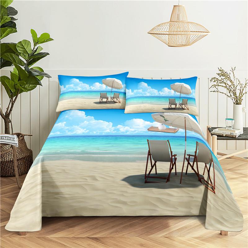 

Seaside Scenery 0.9/1.2/1.5/1.8/2.0m Digital Printing Sturdy Polyester Bed Flat Sheet With Pillowcase Print Pattern Bed Ensemble 150X230cm(2Pcs)