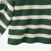 ZANZEA Women O-neck Long Sleeve Striped Knitted Pullover Sweaters Knitwear Jumpers