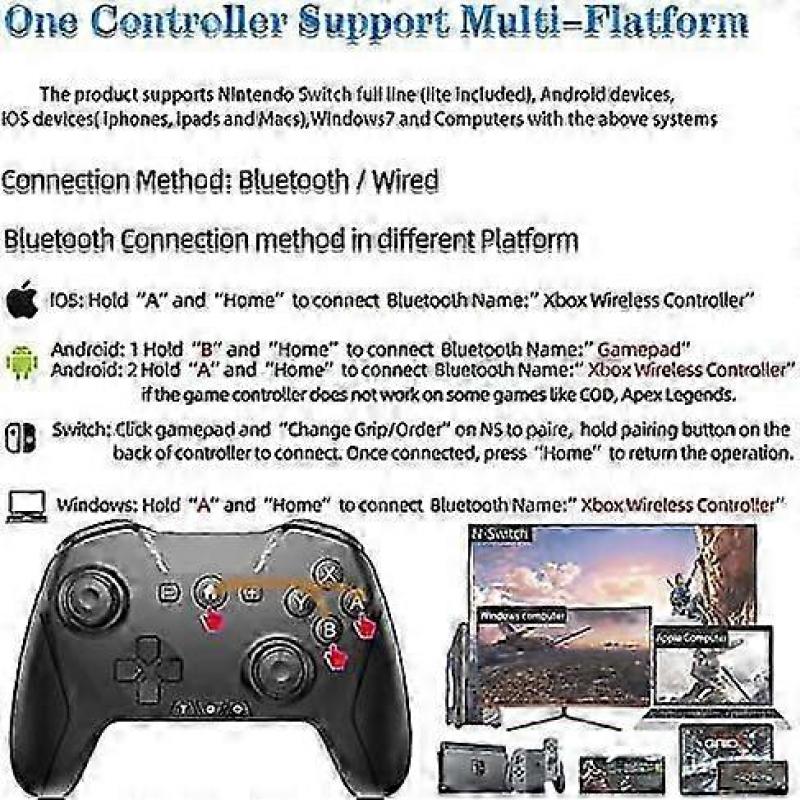 Bluetooth Controller For Switch/mac/pc/steam/mobile Phone/ios/android//tv/ipad/table/apple Arcade Mfi Games, Switch Pro Controller Wireless With Adjus