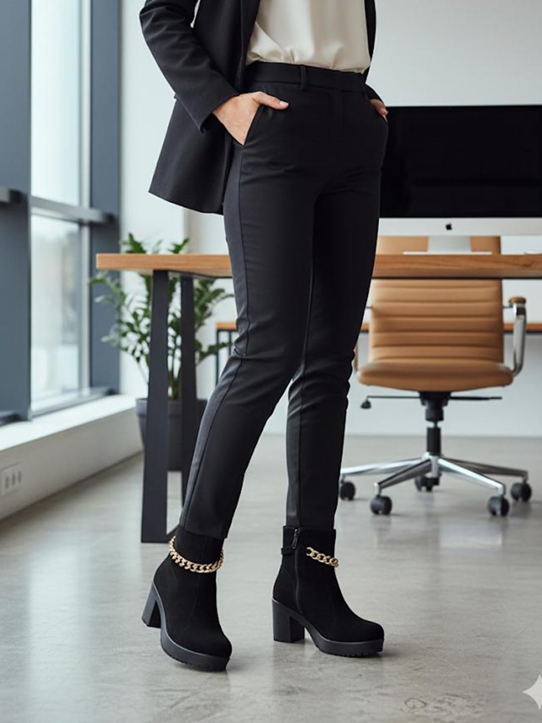 Shoetopia Женские короткие ботильоны на массивном каблуке с нескользящей подошвой, удобные модные ботильоны на щиколотку | Мягкая амортизирующая подошва | Для повседневной носки, вечеринок и зимы EU36 : 21.5CM