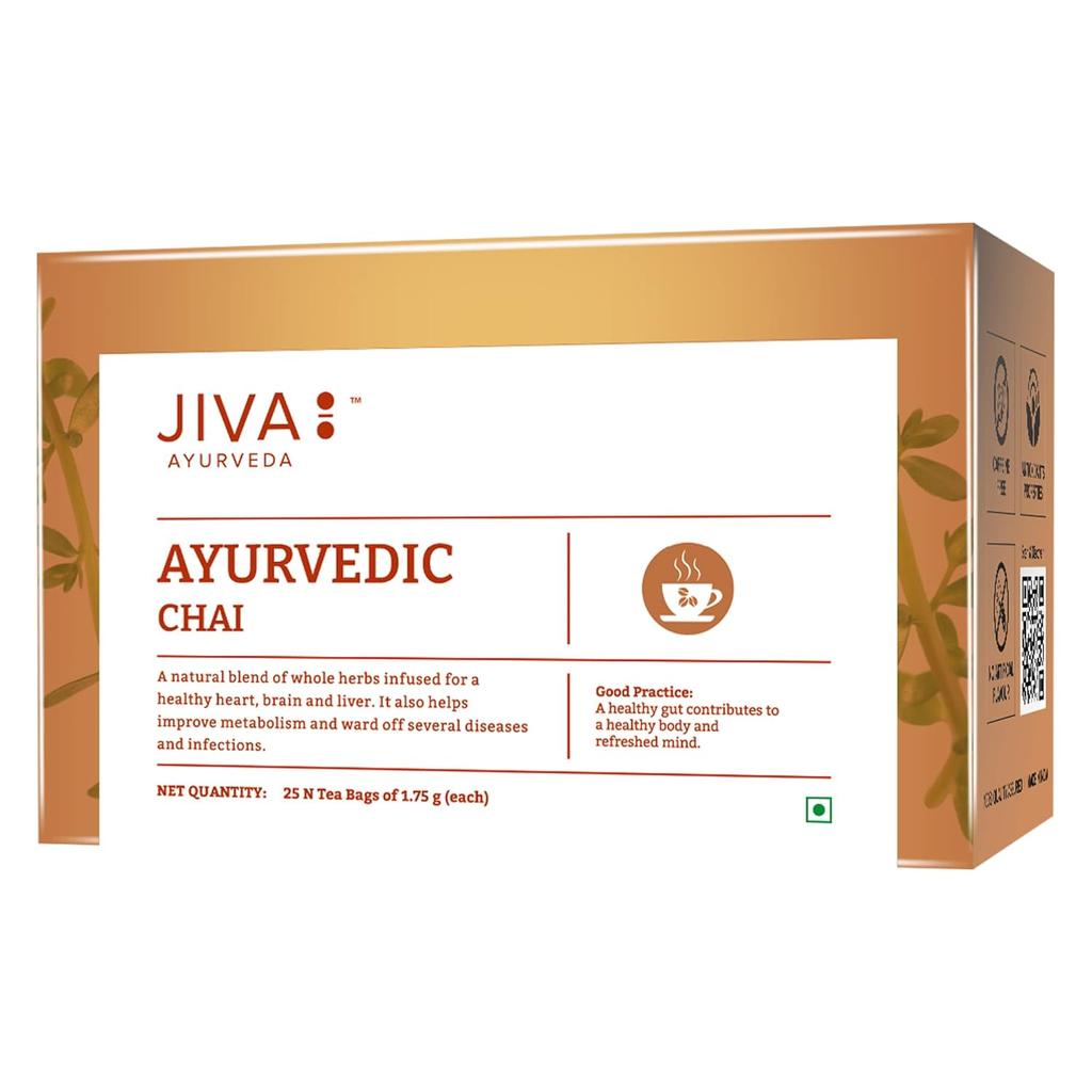 Jiva Ayurvedic Chai Tea Bags Caffeine-Free Herbal Wellness Tea Pack Of 1 X 25 Bags 1.75G Each