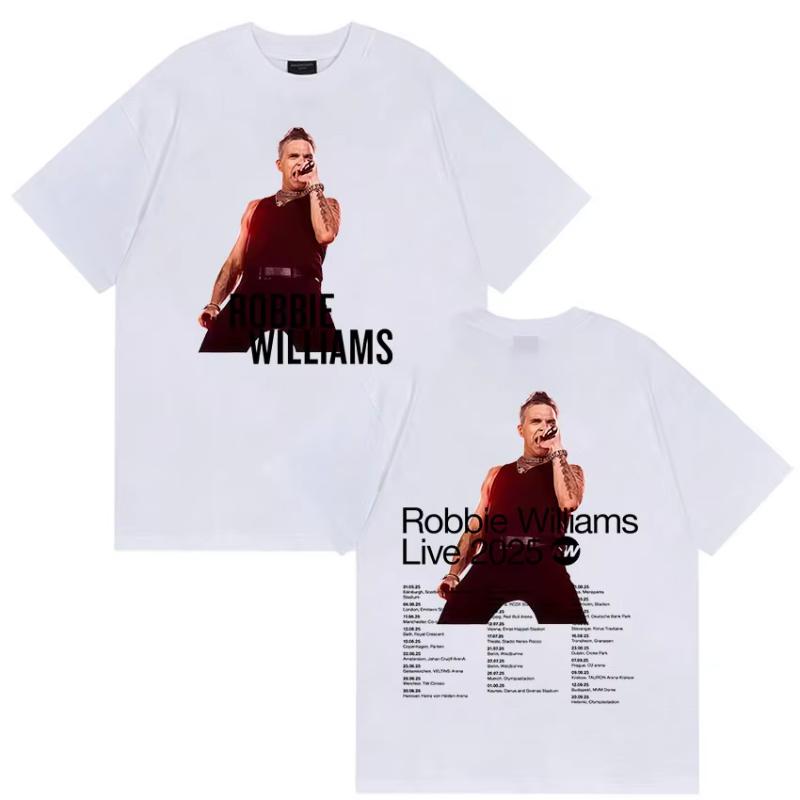 Robbie Williams Live Rw Tour 2025 Graphic Tshirt Unisexs Retro Style Hip Hop Short Sleeve T Shirt Pure Cotton Tshirts Streetwear S