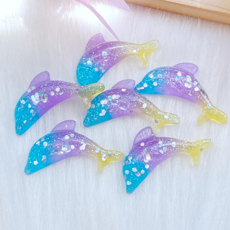10Pcs New Resin Lovely Mixed Mini Shining Dolphin Flatback Cabochon Scrapbook Kawaii DIY Embellishments Accessories W03