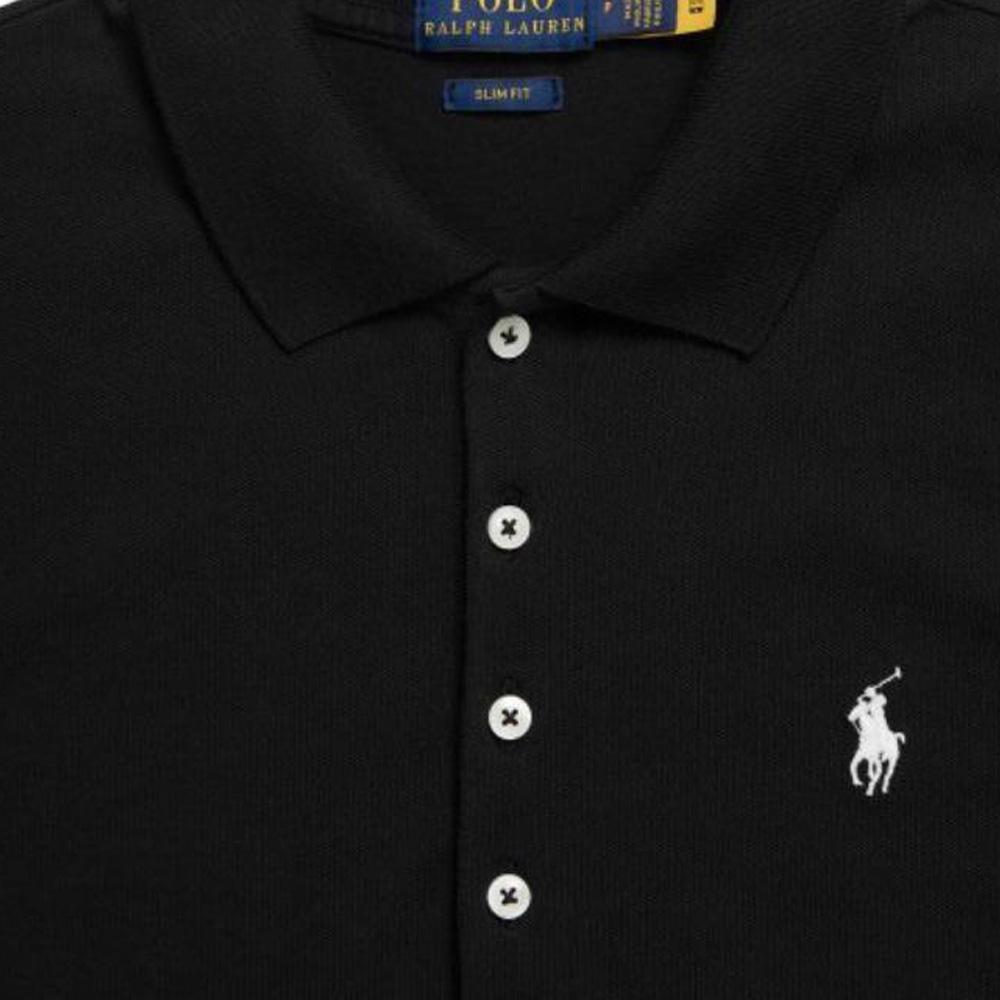 Polo Ralph Lauren SS22 Slim Fit Stretch Solid Short Sleeve Polo Shirt Women Tops Black WMPOKNINCU20251-001