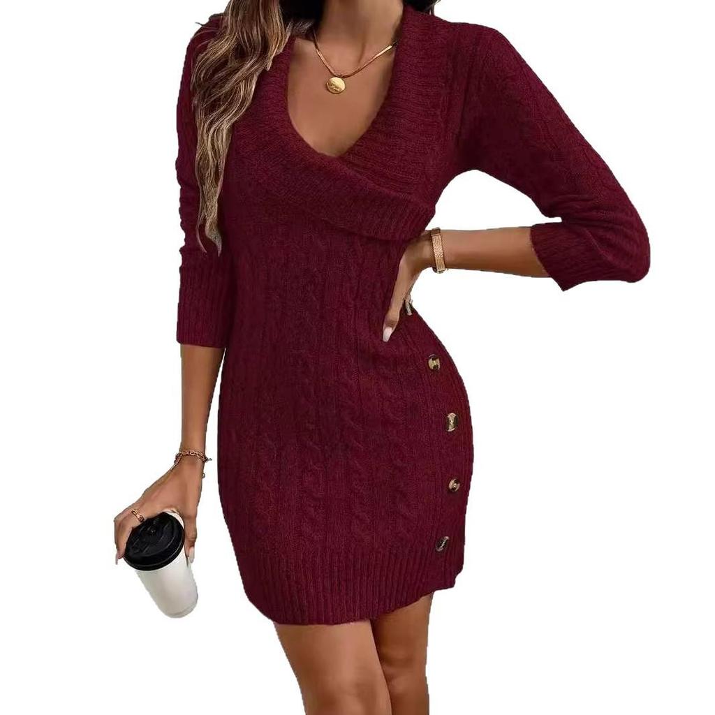 Elegant European Plus Size Long Sleeve Knit Sweater for Women