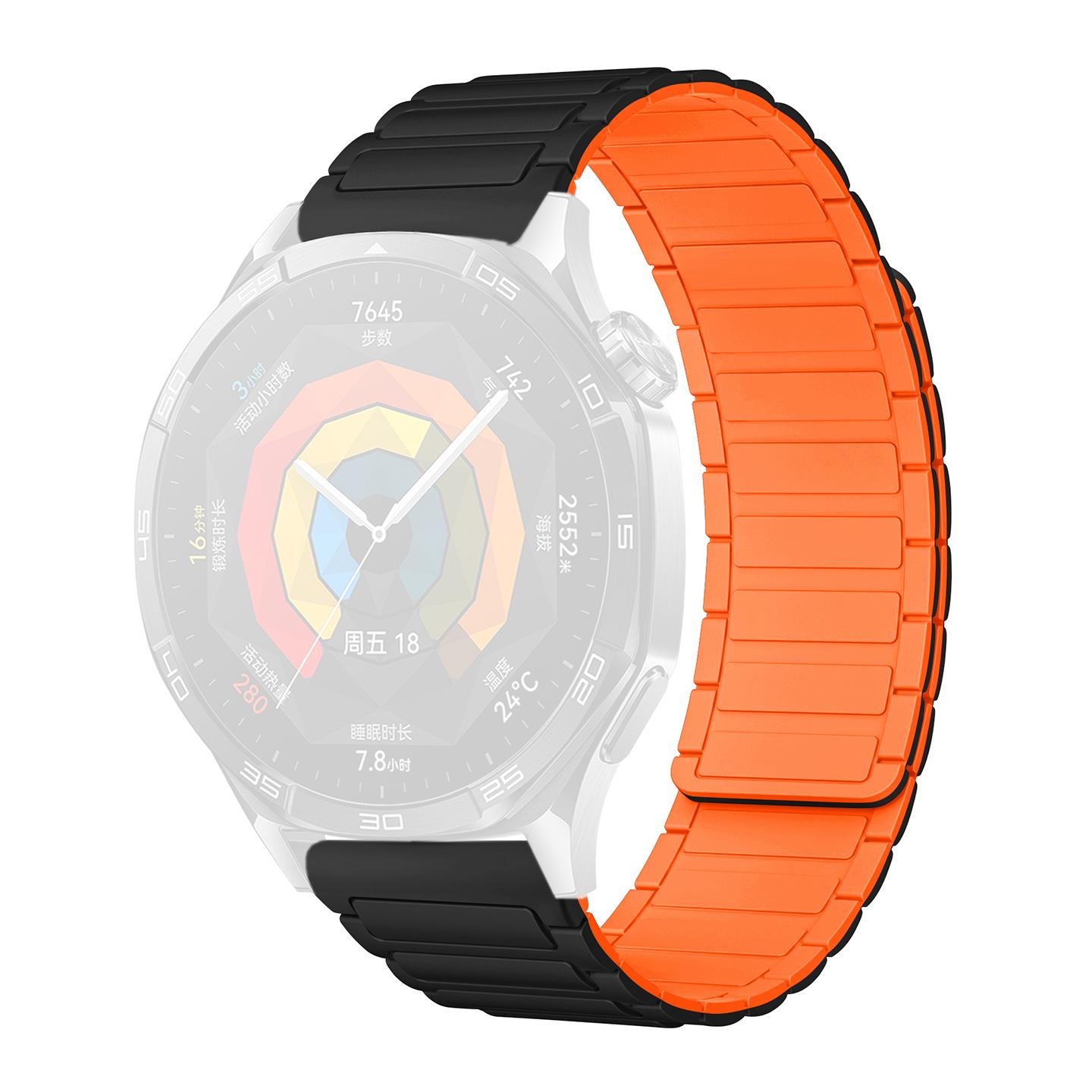 

18mm Watch Band for Garmin Venu 3S/2S/Forerunner 265S/255S 3-Bead Silicone Magnetic Strap Black/Orange
